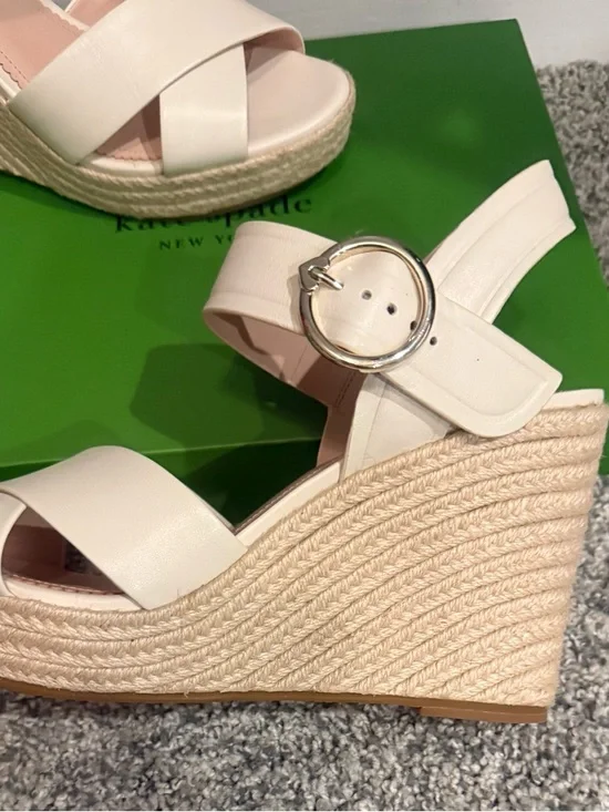 kate spade Cream Leather Cross-Strap Espadrille Wedges - Picture 3 of 9